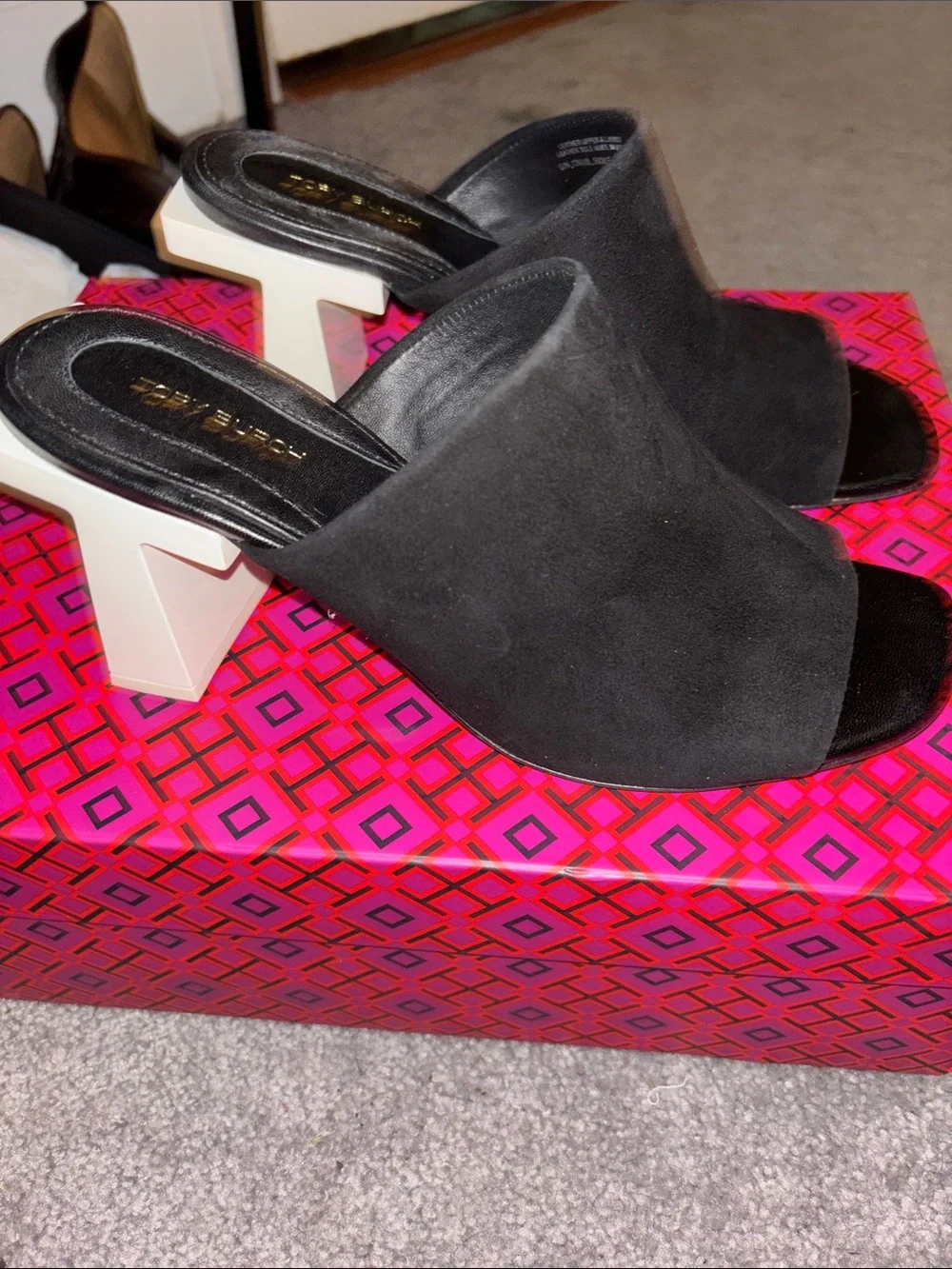 Tory Burch Black Suede Open-Toe Mule Slides